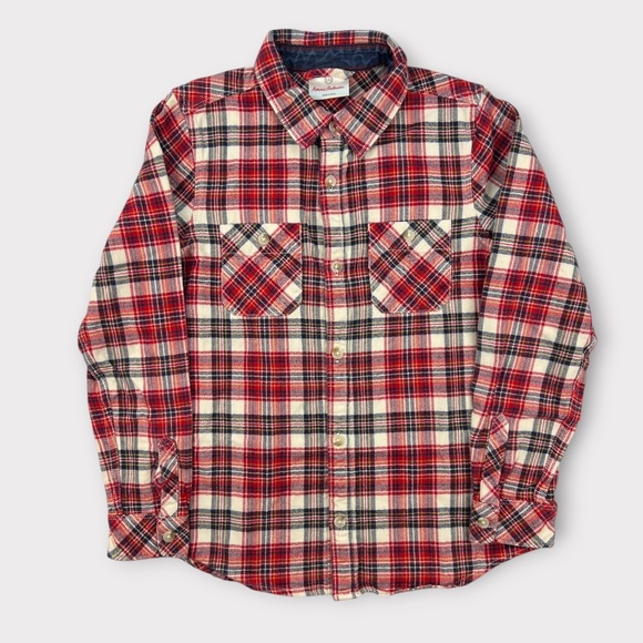 Hanna Andersson Plaid Flannel Button Up Shirt Kids Boy Girl Youth Sz 8 Christmas - Picture 1 of 8